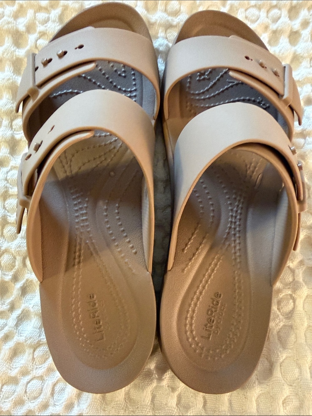 CROCS Women's Double-Band Slide Sandals in Taupe